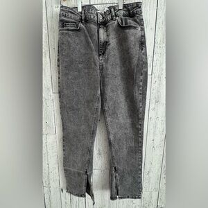 Zara, Black/Grey Wash, Split Hem, Straight Leg Denim Jean, Sz 8, H1